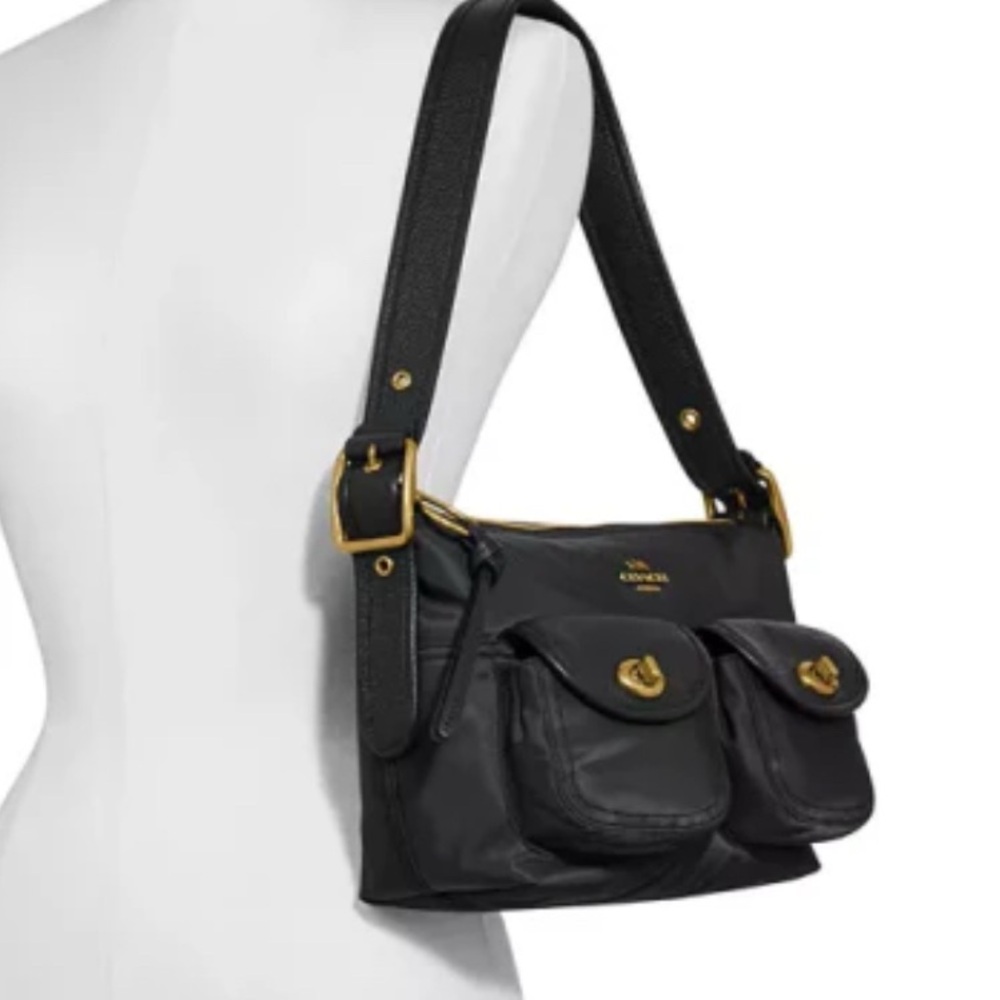 đź‘‘âś…PRICE FIRMâś…Coach Black Leather and Nylon Utility Shoulder Hobo Bag - Picture 14 of 16